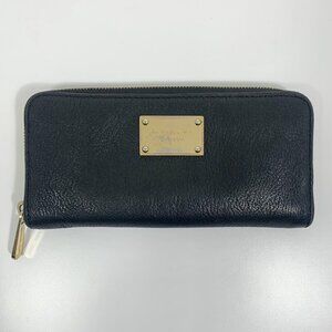 Michael Kors Pebbled Black Leather Full Size Wallet Zip Around Clutch Gold Tone